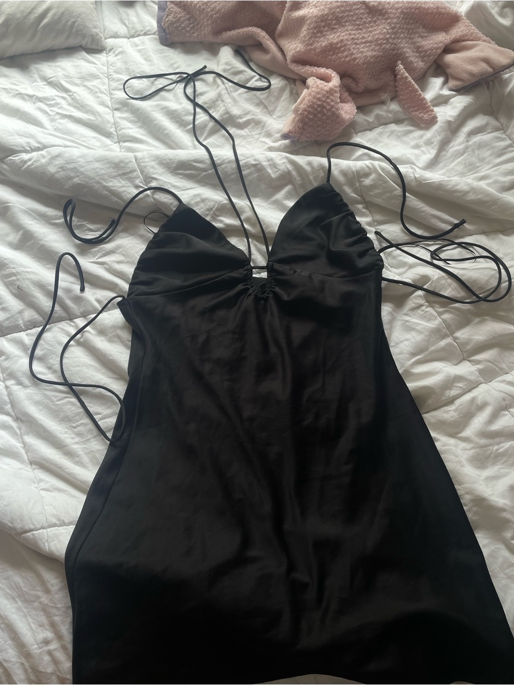 NWOT Dynamite Black Satin Tie Up Mini Dress